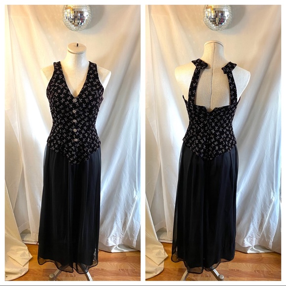 Vintage 90’s Roberta Velvet Chiffon Jumpsuit Party - Picture 1 of 12